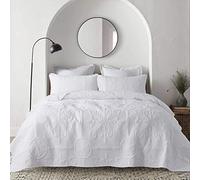 B2EVER Set di biancheria da letto con trapunta damascata per letto king size, con 2 federe, copriletto boho, leggero, morbido, con motivo jacquard, per tutte le stagioni, 3 pezzi, bianco
