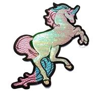 B2SEE Toppe Toppa Grandi termoadesive con Paillettes da Cucire termoadesive Patch termoadesiva Applique Applicazioni con Paillettes Unicorno 28 x 16 cm Gross