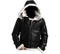 B3 - Giacca bomber raf aviatore pilota aereo Airforce seconda guerra mondiale in pelliccia di pecora, giacca in pelle di shearling, Felpa con cappuccio nera B3 Real, XL