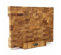 B4K Blocco in legno di quercia, tagliere in legno di quercia, 37 × 27 × 4,3 cm, oliato, impugnature, antiscivolo con piedini in silicone, tagliere in legno delicato sui coltelli, supporto incluso