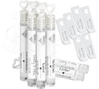 B4P Set di bolle di sapone per matrimonio, con adesivo personalizzato, 24 pezzi, con manico a cuore, per matrimonio, bomboniera, battesimo, compleanno, matrimonio, fidanzamento, San Valentino