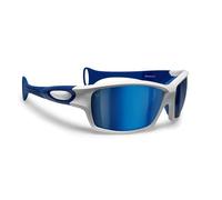 B89 Occhiali Sportivi Polarizzati Antiriflesso Antivento Antiurto per Sci Trekking Beach Volley Watersports Kitesurf Pesca Ciclismo mod. CA Galleggianti (Bianco/Blu - Lente Specchiata Blu)