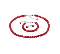 ba bijou-art Parure con collana di perle rosse, braccialetto e orecchini in titanio, gioielli con perle da 0,8 cm, placcata in argento