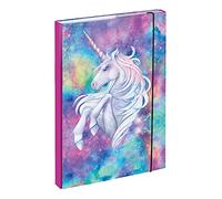 baagl Cartella portadocumenti per la scuola A4 - Cartellina per bambini con elastico e alette interne, raccoglitore con elastico per ragazze (Unicorn)