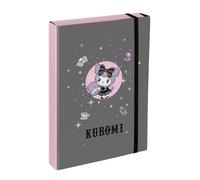 Baagl Cartellina per cartella scolastica, formato A4 Jumbo, per bambini, con elastico e alette interne, raccoglitore con elastico, per ragazze (Kuromi Grey)