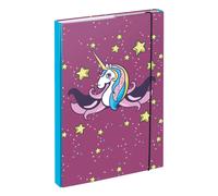 Baagl Raccoglitore per cartelle scolastiche, formato A4, raccoglitore per bambini, con elastico e alette interne, raccoglitore con elastico, per ragazze (unicorno)