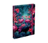 Baagl Cartellina portadocumenti per la scuola, formato A4, per bambini, con elastico e alette interne, raccoglitore con elastico, per ragazzi (fenicotteri)