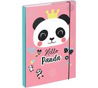 Baagl Raccoglitore per cartelle scolastiche A4 - Cartellina per bambini con elastico e alette interne - Cartella portadocumenti con elastico per ragazze (Panda)