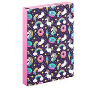 Baagl Raccoglitore per cartelle scolastiche, formato A4, per bambini, con elastico e alette interne, raccoglitore con elastico, per ragazzi (unicorno)