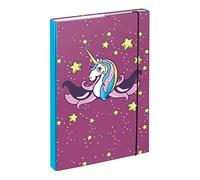 Baagl Raccoglitore per cartelle scolastiche, formato A4, raccoglitore per bambini, con elastico e alette interne, raccoglitore con elastico, per ragazze (unicorno)