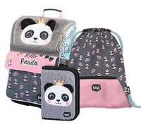 Baagl Set da 3 Pezzi Zaino Scuola Primaria con Cintura sul Petto, Zainetto Ergonomico per Bambini, Panda, 37x28cm