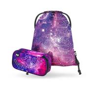 Baagl Set di 2 astucci e sacca da ginnastica per ragazzi e ragazze, astuccio per scuola e sport, Galaxy, Set da 2 pezzi in stile scolastico