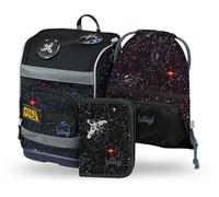Baagl Set di 3 zaini da scuola per ragazzi e ragazze, zaino per scuola elementare con cintura toracica, cintura in vita, zaino ergonomico per la scuola, 21 l, Pixel Space, Mittelgroße