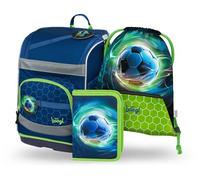 Baagl Set di 3 zaini da scuola per ragazzi e ragazze, zaino per scuola elementare con cintura toracica, cintura in vita, zaino ergonomico per la scuola, 21 l, Pallone da calcio, Mittelgroße