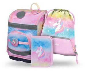 Baagl Set di 3 zaini da scuola per ragazzi e ragazze (zaino Zippy per la prima elementare, astuccio, borsa da palestra), cartella per la scuola elementare con cinghia toracica, cintura in vita, zaino