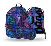 Baagl Set di 3 zaini per la scuola elementare, ergonomico con cintura toracica, zaino per la scuola con tre scomparti separati, astuccio e sacca da ginnastica, unisex, Palma, Multicolore, One Size