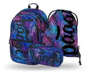 Baagl Set di 3 zaini per la scuola elementare, ergonomico con cintura toracica, zaino per la scuola con tre scomparti separati, astuccio e sacca da ginnastica, unisex, Palma, Multicolore, One Size