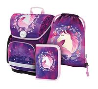 Baagl Set di 3 zaini per la scuola Ergo per la prima classe, zaino ergonomico per la scuola elementare con cintura toracica, cavallo, Set per la scuola