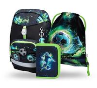 Baagl Set di 3 zaini per la scuola per ragazzi e ragazze, per la scuola primaria, zaino ergonomico per scuola materna, 25 l, calcio, L, Ultraleggero