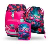 Baagl Set di 3 zaini per la scuola per ragazzi e ragazze, per la scuola primaria, zaino ergonomico per scuola materna, 25 l, fenicottero, L, Ultraleggero