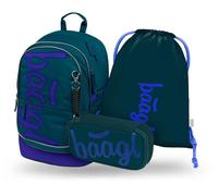 Baagl Set di 3 zaini per la scuola, zaino per la scuola elementare, con cinghia toracica, zaino ergonomico, Logo blu, Mittelgröße, Set di zaino per la scuola