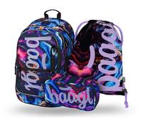Baagl Set di 3 zaini per la scuola, zaino per la scuola elementare, con cinghia toracica, zaino ergonomico, Marmo , 25L, Set di zaini per la scuola