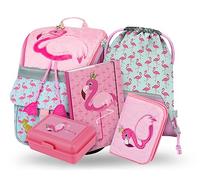 Baagl Set di 5 zaini per la scuola da ragazza, Zippy, zaino per la scuola primaria con cintura toracica, zaino ergonomico per la scuola, fenicottero, Taglia Unica