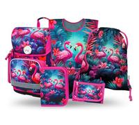 Baagl Set di 5 zaini per la scuola Ergo per la prima classe, astuccio, sacca da ginnastica, grembiule, borsa per il seno), zaino per la scuola elementare, zaino ergonomico per la scuola, 19 l