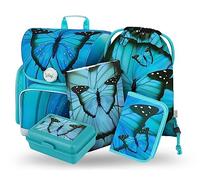 Baagl Set di 5 zaini per la scuola Ergo per ragazzi a partire dalla 1a classe, zaino ergonomico per la scuola elementare con cintura toracica, farfalla, S
