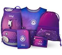 Baagl Set di 5 zaini per la scuola per bambini e bambine (Airy per la prima stuccio, borsa da palestra, grembiule, borsa sul petto), zaino ergonomico per la scuola elementare, 16,5 l, Cuore