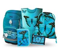 Baagl Set di 5 zaini per la scuola per ragazzi (Airy Plus per 1 stuccio, sacca da ginnastica, grembiule, borsa per il seno), zaino per la scuola elementare, zaino ergonomico per la scuola