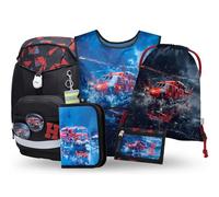 Baagl Set di 5 zaini per la scuola per ragazzi (Airy Plus per 1 stuccio, sacca da ginnastica, grembiule, borsa per il seno), zaino per la scuola elementare, zaino ergonomico per la scuola