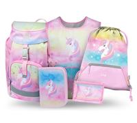 Baagl Set di 5 zaini per la scuola per ragazzi e ragazze (borsa per scuola Airy per 1 stuccio, sacca da ginnastica, grembiule, borsa per il seno), zaino per la scuola elementare, zaino