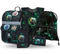 Baagl Set di 5 zaini per la scuola per ragazzi e ragazze (zaino Zippy per la prima elementare, astuccio, borsa da palestra, grembiule, tasca per il collo), zaino per la scuola elementare, zaino