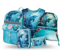 Baagl Set di 5 zaini per la scuola per ragazzi e ragazze (zaino Zippy per la prima elementare, astuccio, borsa da palestra, grembiule, tasca per il collo), zaino per la scuola elementare, zaino