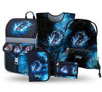 Baagl Set di 5 zaini per la scuola per ragazzi e ragazze (zaino Zippy per la prima elementare, astuccio, borsa da palestra, grembiule, tasca per il collo), zaino per la scuola elementare, zaino