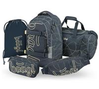 Baagl Set di zaini per la scuola, per ragazzi e ragazze, 5 pezzi, (skateboard, skate MAX, astuccio, sacca sportiva, marsupio), zaino ergonomico per la scuola, 30 l, Onda , Mittelgröße, Set zaino