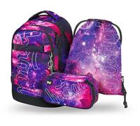Baagl Set di zaini per la scuola, per ragazzi e ragazze, 5 pezzi, (skateboard, skate MAX, astuccio, sacca sportiva, marsupio), zaino ergonomico per la scuola, 30 l, Galaxy, L, Zaino per la scuola