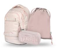 Baagl Set di zaini per la scuola, per ragazzi e ragazze, 5 pezzi, (skateboard, skate MAX, astuccio, sacca sportiva, marsupio), zaino ergonomico per la scuola, 30 l, Creamy