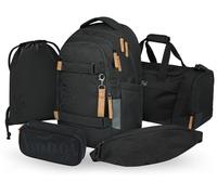 Baagl Set di zaini per la scuola, per ragazzi e ragazze, 5 pezzi, (skateboard, skate MAX, astuccio, sacca sportiva, marsupio), zaino ergonomico per la scuola, 30 l, Tenebre, L
