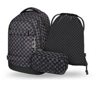 Baagl Set di zaini per la scuola, per ragazzi e ragazze, 5 pezzi, (skateboard, skate MAX, astuccio, sacca sportiva, marsupio), zaino ergonomico per la scuola, 30 l, Grigio Ska, Zaino per la scuola