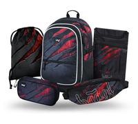Baagl Set di zaini scolastici per ragazzi e ragazze, 5 pezzi, ergonomici, per scuola elementare, scuola popolare, zaino con cintura toracica, 25 l, Vulcano, Mittelgröße, Set zaino scuola