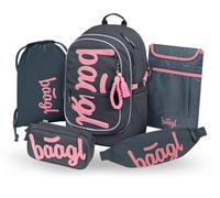 Baagl Set di zaini scolastici per ragazzi e ragazze, 5 pezzi, ergonomici, per scuola elementare, scuola popolare, zaino con cintura toracica, 25 l, Logo rosa, Mittelgröße, Set zaino scuola