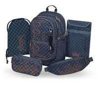 Baagl Set di zaini scolastici per ragazzi e ragazze, 5 pezzi, ergonomici, per scuola elementare, scuola popolare, zaino con cintura toracica, 25 l, Ska blu, Mittelgröße, Set zaino scuola