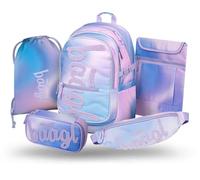 Baagl Set di zaini scolastici per ragazzi e ragazze, 5 pezzi, ergonomici, per scuola elementare, scuola popolare, zaino con cintura toracica, 25 l, cielo, Mittelgröße, Set zaino scuola