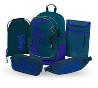 Baagl Set di zaini scolastici per ragazzi e ragazze, 5 pezzi, ergonomici, per scuola elementare, scuola popolare, zaino con cintura toracica, 25 l, Logo blu, Mittelgröße, Set zaino scuola
