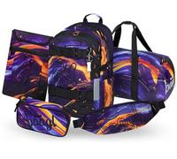 Baagl Set di zaini scolastici per ragazzi e ragazze, 5 pezzi, zaino per skateboard, borsa per la scuola a partire dalla 3a classe, zaino per la scuola elementare con cintura toracica, zaino ergonomico