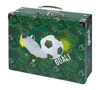 Baagl Valigia per bambini per giocattoli e forniture scolastiche, valigetta di cartone, valigetta giocattolo, valigetta pieghevole, custodia pieghevole con manico in metallo, Calcio, 32,5 x 26 x 10,5