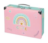 Baagl Valigia per bambini per giocattoli e forniture scolastiche, valigetta di cartone, valigetta giocattolo, valigetta pieghevole, custodia pieghevole con manico in metallo, arcobaleno, 26 x 32,5 x