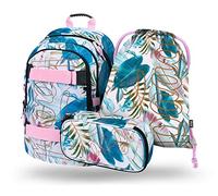 Baagl Wednesday Nevermore, set di 3 zaini per la scuola primaria con cintura sul petto, zaino ergonomico per la scuola (Wednesday Nevermore), Skate Leafs, 25 Liter